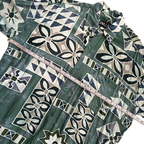 Vintage Java Lava Mens Hawaiian Camp Shirt Green L Summer Resort Short Sleeve - Picture 4 of 5